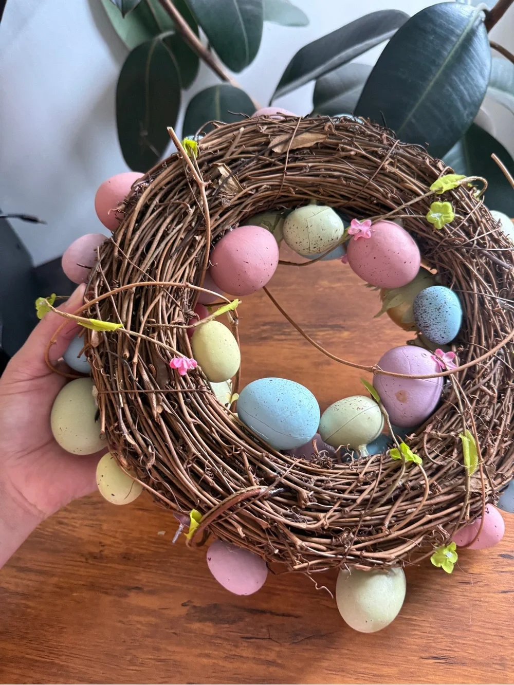 Pastel Easter Egg Wreath - Spring Door Decor in Pink, Blue, Green, Cream, Yellow